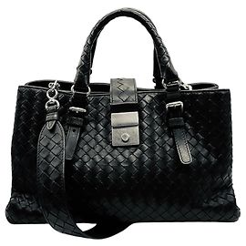 Borsa a mano Bottega Veneta in pelle intrecciata Intrecciato nera con doppio manico e tracolla
