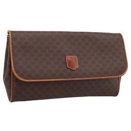 Céline Borsa a pochette CELINE Macadam Canvas PVC Leather Brown Gold Auth ka5944
