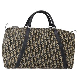 Christian Dior Trotter Canvas Boston Bag Navy Silver Auth 199570