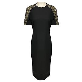 Vestido midi de manga corta con pedrería Burberry Charcoal Grey
