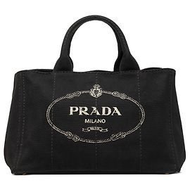 Borsa Tote Satchel Prada in tela Canapa con logo nera