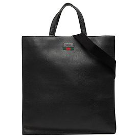 Sac cabas vertical Gucci en cuir de veau grainé noir avec bande Web