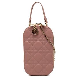 Bolso Lady Dior Call in Phone Holder de piel de cordero Cannage rosa Dior