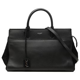 Borsa Saint Laurent Medium Cabas Rive Gauche in pelle di vitello grana naturale nera