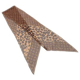 Louis Vuitton Monogram Seidencrepe-Schal mit Leopardenprint in Braun