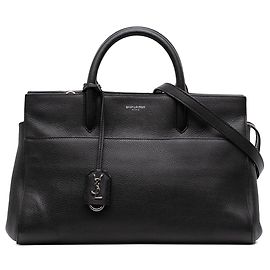 Borsa Saint Laurent Small Cabas Rive Gauche in pelle di vitello grana piccola nera