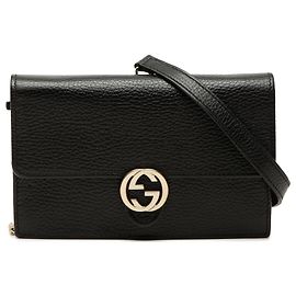 Bolso bandolera con cadena Gucci Dollar en piel de becerro negra con G entrelazadas