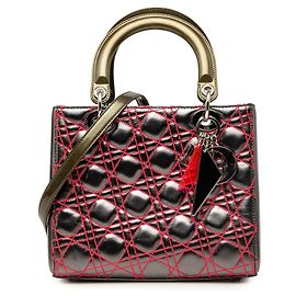 Lady Dior Satchel Medium aus metallischem Lammleder Cannage Grau Dior Anselm Reyle