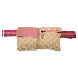 Borsetta cintura Gucci GG Canvas Web con doppia tasca, beige