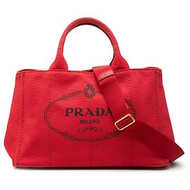 Bolsa Tote Satchel Prada em lona Canapa vermelha com logo