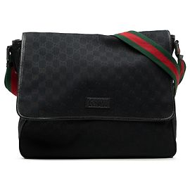 Borsa a tracolla con patta Gucci GG Canvas Web nera