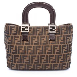 Fendi Zucca Tote Bag Braun Schwarz Leder Canvas