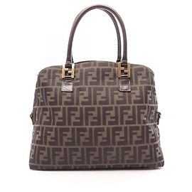 Fendi Zucca Tote Bag Braun Schwarz Leder Canvas