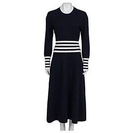 Vestido maxi de punto de cachemira a rayas CHANEL Otoño 2016 Sz.48/4XL de segunda mano