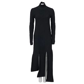 Vestido maxi assimétrico de lã preto Bottega Veneta Tamanho L seminovo