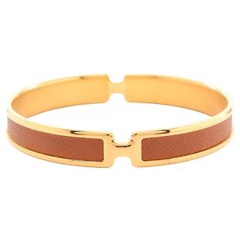 Hermès Olympe Armreif Leder Braun Vergoldet
