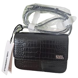 Karl Lagerfeld Borsa a Tracolla in Pelle Nera Effetto Coccodrillo
