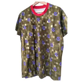 Autre Marque T-shirt verde a quadri con fiori viola