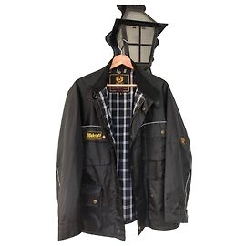 Belstaff Mantel Schwarz mit Karomuster-Futter