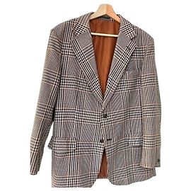Autre Marque Blazer Fionette da uomo a quadri marrone e beige
