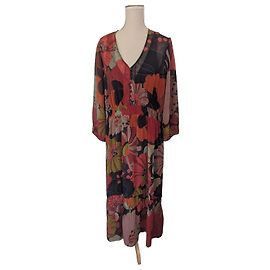 Autre Marque Robe longue imprimé floral Bleu Blanc Rouge