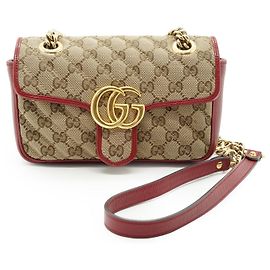 Gucci Kleine GG Marmont Schultertasche bicolore in Beige und Rot mit Kette