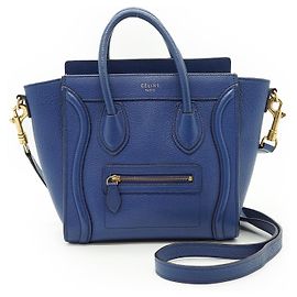 Céline Borsa Tote Blue Nano Luggage in pelle drummed e camoscio con tracolla
