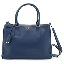 Prada Borsa Tote Galleria Large 2 vie in pelle Saffiano blu con tracolla