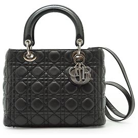Dior Bolso Satchel Lady Medium de piel Cannage negro Christian