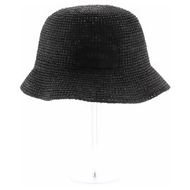 Autre Marque Glockenhut aus Raffia und schwarzem Leder