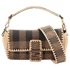 Fendi Borsa Baguette marrone in tela e rafia