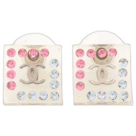 Chanel Pendientes cuadrados de lucita transparente y strass