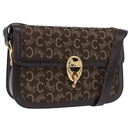 Céline CELINE C Sulky Horse Carriage Shoulder Bag Canvas Brown Gold