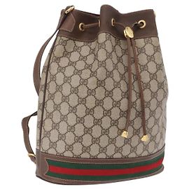 GUCCI GG Supreme Web Sherry Line Bag PVC Beige Gold 164 02 085