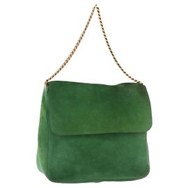 Céline CELINE Schultertasche mit Kette Wildleder Grün Gold