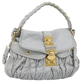 Miu Miu Matelasse Hand Bag Leather 2way Light Blue Gold