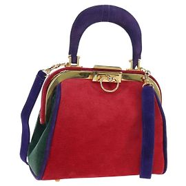 Christian Dior Hand Bag Suede 2way Red Gold