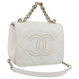 CHANEL Matelasse Chain Shoulder Bag Lamb Skin 2way White Gold CC