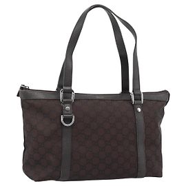 GUCCI GG Canvas Abbey Tote Bag Outlet Dark Brown Silver 268640