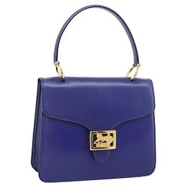 Céline CELINE Horse Carriage Hand Bag Leder Blau Gold