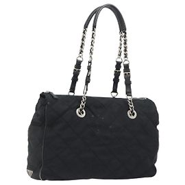 PRADA Schultertasche mit Kette Nylon Black Silver