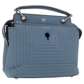 FENDI Dot Com Click Handtasche Leder Blau Silber