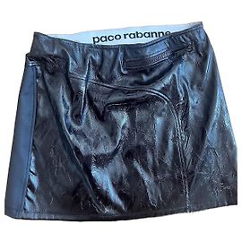 Paco Rabanne Falda Corta de Cuero Charol Negro