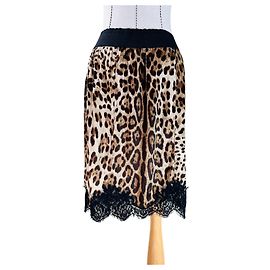 Falda de seda Dolce & Gabbana estampado de leopardo y ribete de encaje