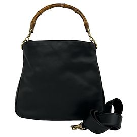 Borsa a mano in pelle e bambù vintage GUCCI