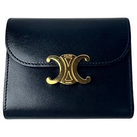 Céline Celine Triomphe Small Flap Wallet - Black
