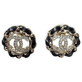 Pendientes de cadena de cuero con strass Chanel Coco Mark