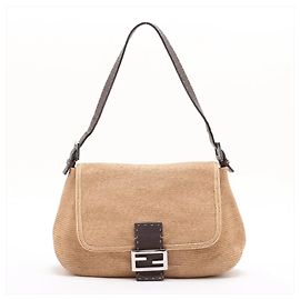 Fendi Selleria Mamma Baguette Schultertasche aus Leder und Raffia