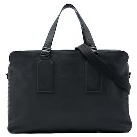 Borsa business Bottega Veneta in nappa nera con rifiniture Intrecciato