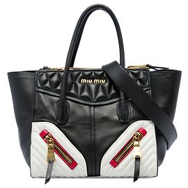 Borsa Satchel Miu Miu Black Small Tricolor Nappa Biker Twin Pocket